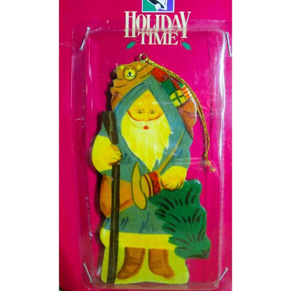 Holiday Time Ornament Wood Santa White and Green Suit with Cane Christmas Decor - Picture 1 of 1
